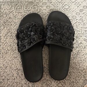 Avec Les Filles Black Floral Sandals